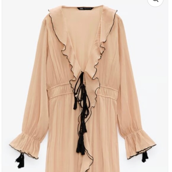 New Zara ruffled dress with bows, featuring a V-neck, long sleeves, - Picture 7 of 7